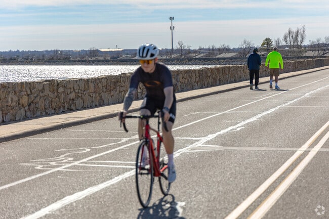 Enjoy a walk or bike around Lake Hefner's 9.6 mile walking and biking trail around the lake.