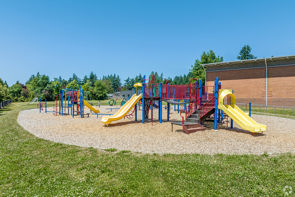 The Earl Boyles Elementary School has two colorful playgrounds for the kids.