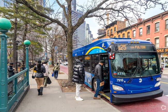 Multiple bus routes service Fort Greene providing convenience for residents.