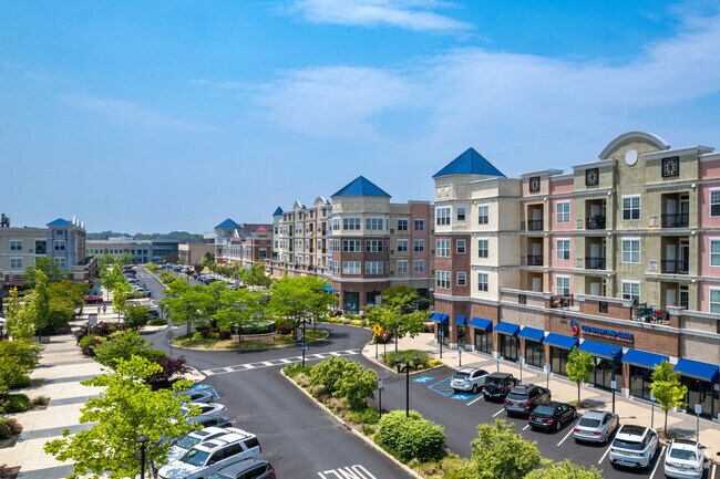 Voorhees Town Center with apartments above the retail and restaurants in Echelon neighborhood.