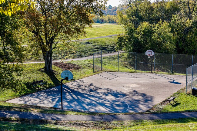 Basketball enthusiasts can shoot hoops at the well-maintained courts in the center of Pride Park, Taylor Mill.