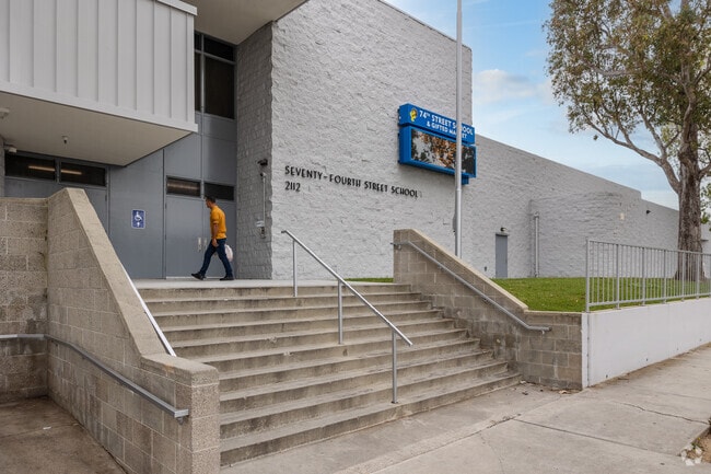 Front entrance of 74th Street Elementary School.