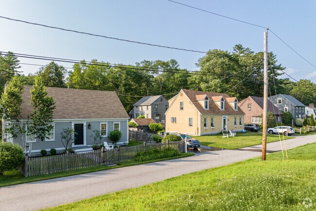 Colorful homes line the streets of the neighborhood in Kennebunk.