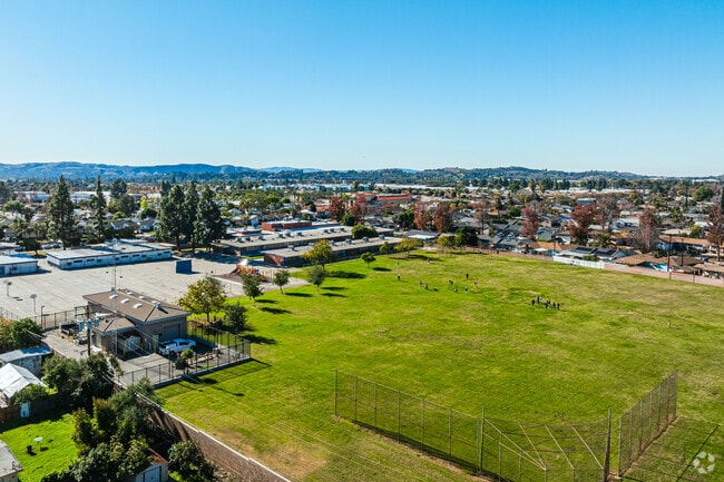 The fields at Harrison Elementary School are perfect for running around.
