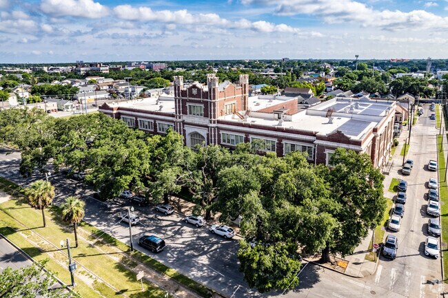Aerial view of Warren Easton High School in the Iberville neighborhood.