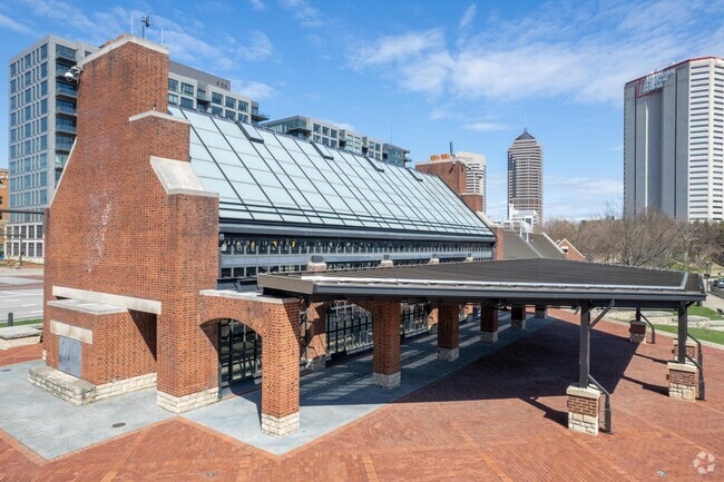 North Bank Pavilion provides sweeping views of downtown Columbus.