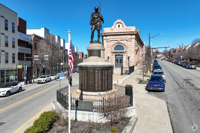 Doughboy War Memorial is located in Lower Lawrenceville between Butler Street and Penn Avenue.