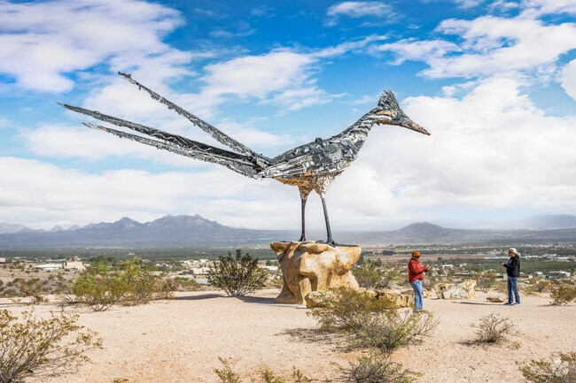 The Recycled Roadrunner is a monument built out of recycled parts north of Vado.