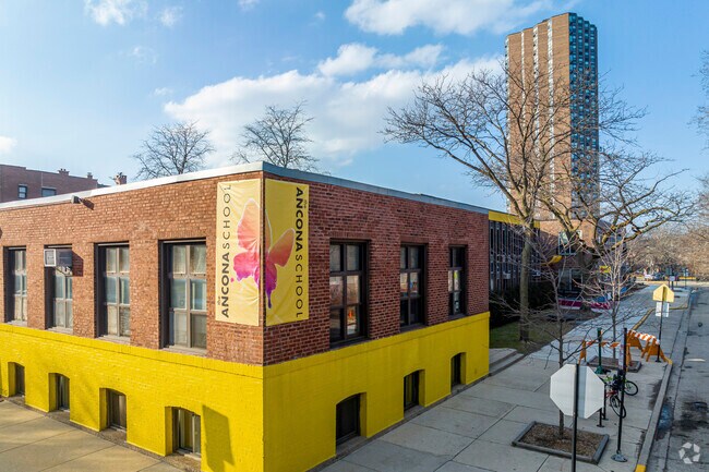 The Ancona School is located in the Kenwood neighborhood.