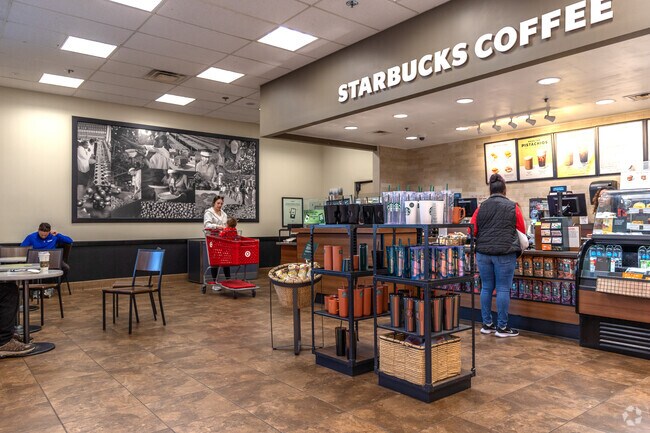 Grab a cup of coffee at the Starbucks near Broadway Heights.