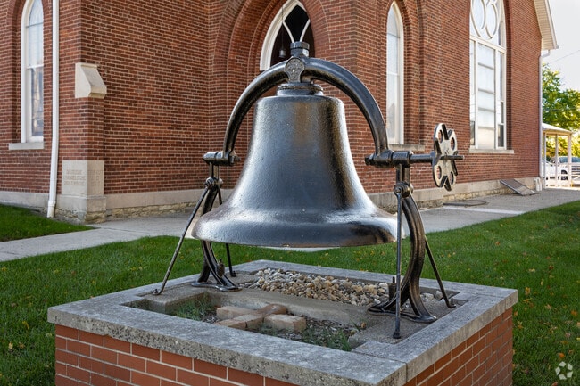 This historic bell located at the New Palestine United Church.