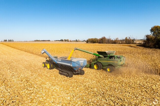 Farm equipment can be seen harvesting crops in Solon’s fields.