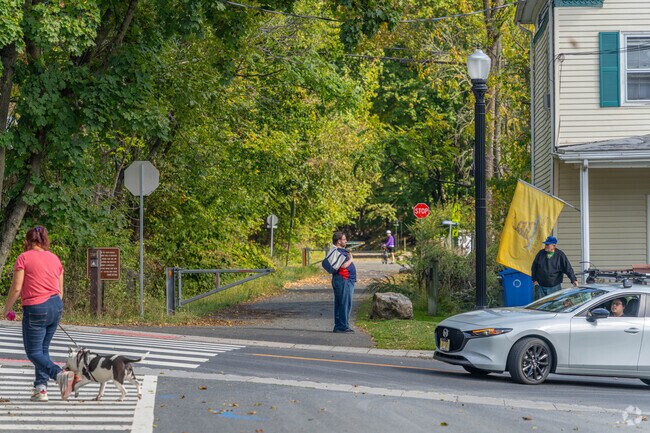 Residents and their pets take their afternoon walks on the The Columbia Rail Trail.