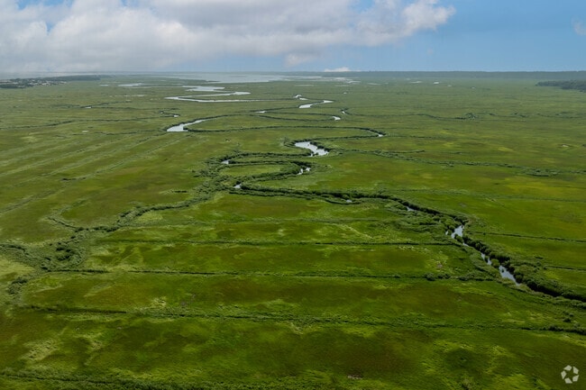 Winding waterways flow through the Great Marshes in West Barnstable.