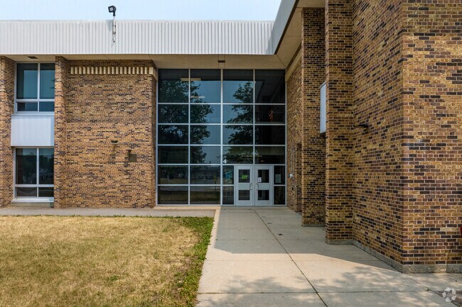 Jefferson Middle School's main front entrance is modern and inviting.