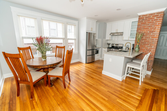 Spacious dining and kitchen area.