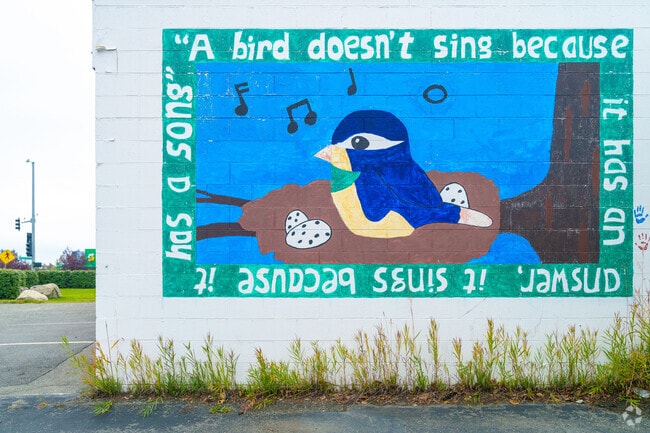 A wise mural adds character near Government Hill Commons.
