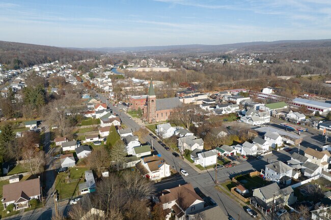Quiet streets, large lots and variety of housing styles in Jermyn, PA.