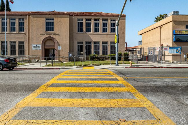 A well marked cross walk leading to State Street Elementary in South Gate.