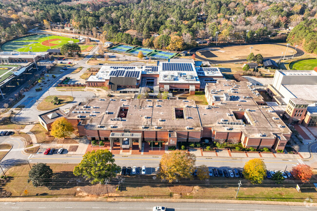Irmo High School utilizes a small amount of land for multiple buildings and fields.