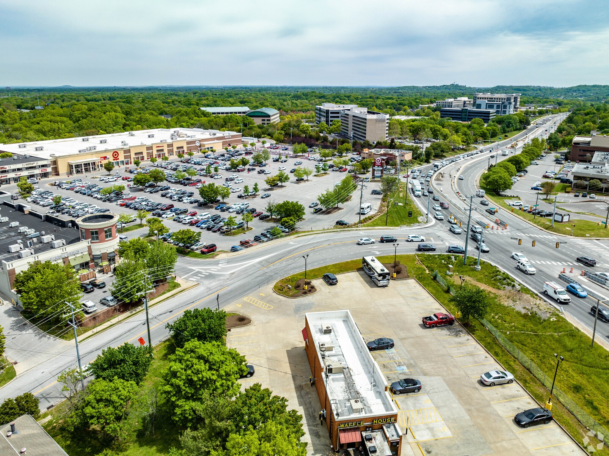 Aerial view of Old Hickory Boulevard and shops near the Crieve Hall neighborhood.