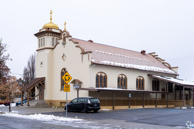 The Trinity Catholic Church sits across the street from the school.