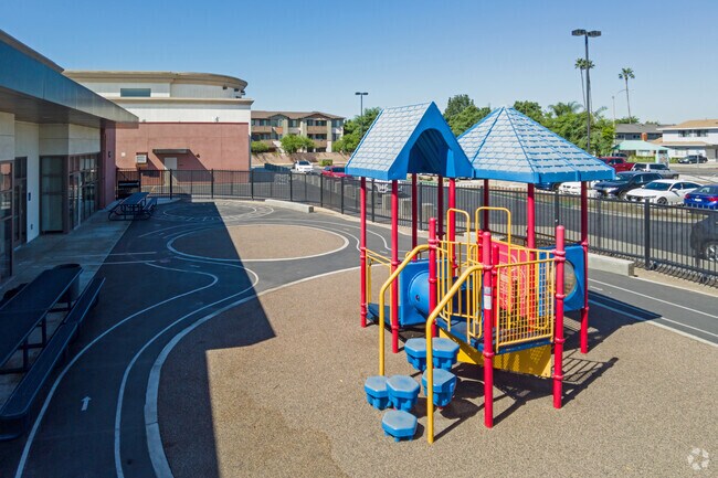 There is a playground for the younger children at Abraham Lincoln Elementary School.