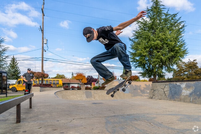 Skaters get big air at Riverbend Park in Winston, Oregon.