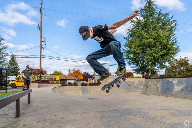 Skaters get big air at Riverbend Park in Winston, Oregon.