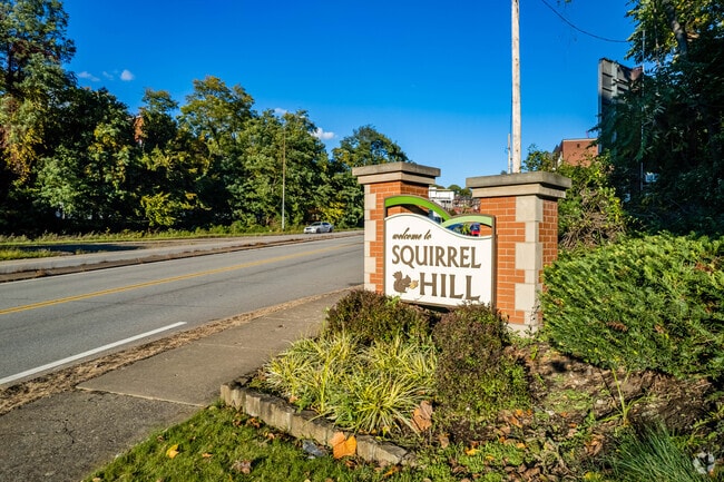Squirrel Hill South welcomes residents with a large neighborhood sign.