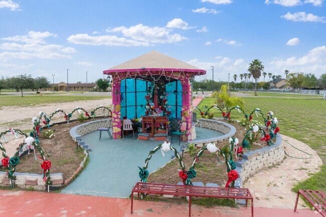 This unique memorial is of the Lady of Guadalupe.