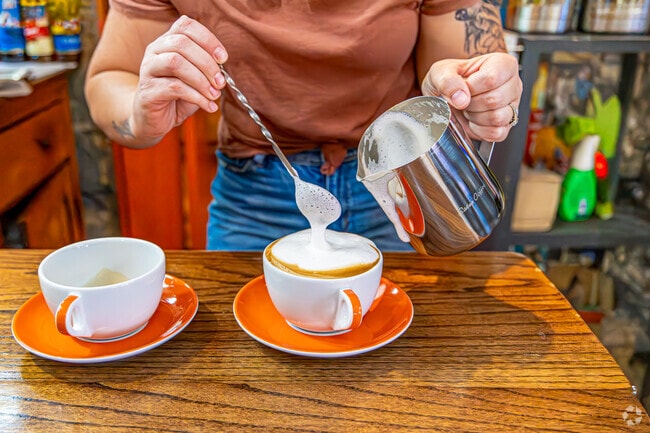 The Scout Goods barista makes a delightful cup of coffee with freshly ground beans in Vernon.