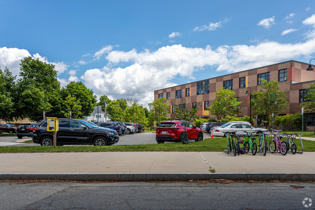Thompson Elementary School parking lot and bike stand in Arlington.
