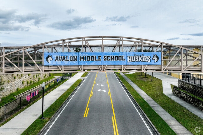 Avalon Middle School provides a bridge for safe passage crossing the street.
