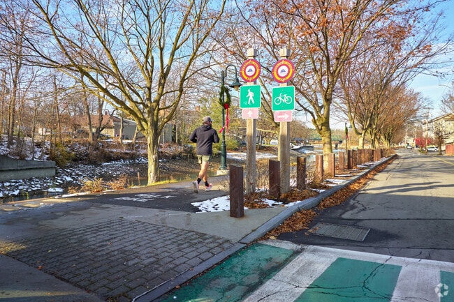 A jogger in Schoen Place.