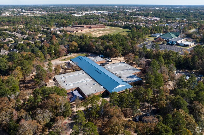 A view over Giesinger Elementary School in Conroe with Cryar Intermediate in the distance.