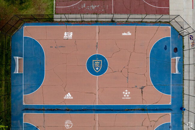 Granger Elementary School’s concrete soccer courts are painted paying homage to Real Salt Lake.