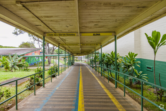 Covered and shady pathways flow through Kaneohe Elementary School.
