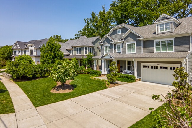 Large Craftsman style homes are prominent throughout the W Chevy Chase Heights neighborhood.