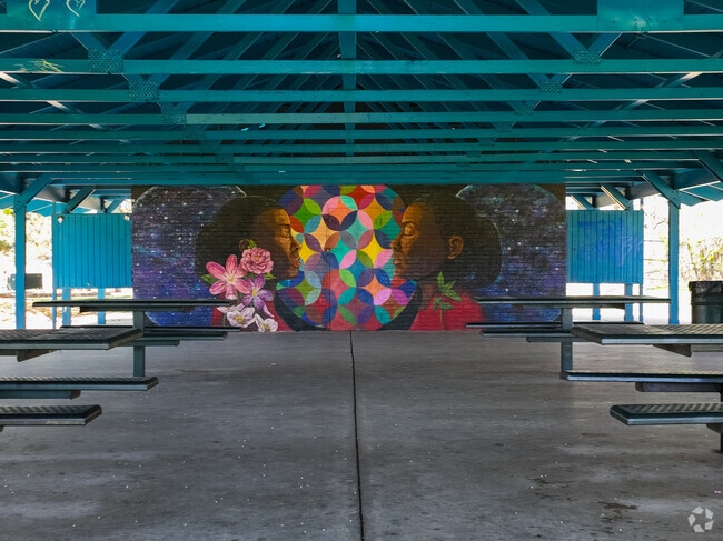 Unique artwork can be found in the covered picnic area at Montbello's Mel Silverman Park.