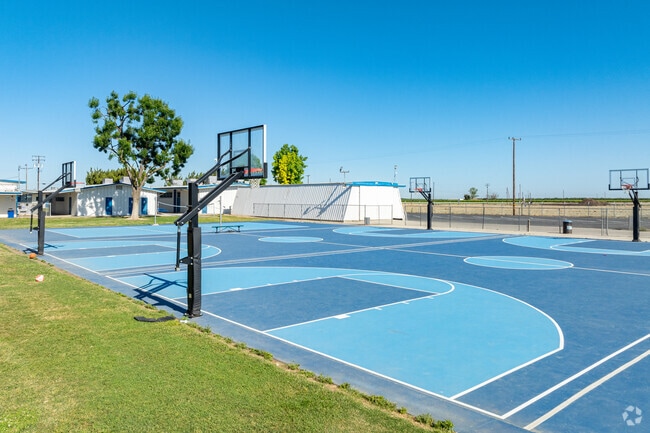 Students can play basketball on the newly installed courts at Pleasant View Elementary School.