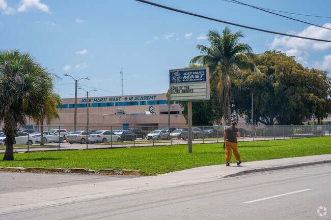 Entrance to Jose Marti 6-12 center in the heart of Lakebelle  in Hialeah Gardens, FL.