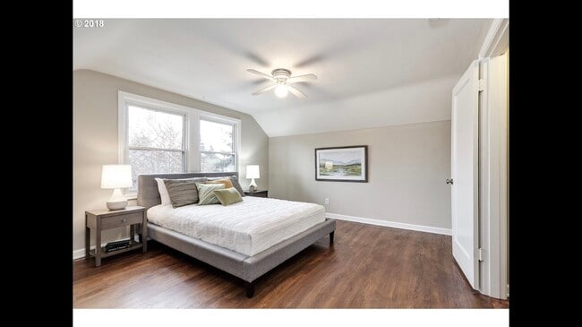 1 Private Upstairs Bedroom (pictured), 1 Main floor bedroom similar size, faces backyard. (Photo staged, unit does not come furnished)
