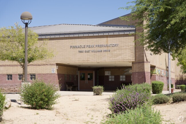 Front of school and signage