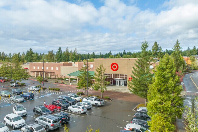 Retail storefronts in the Target parking lot in Canterwood, Gig Harbor.