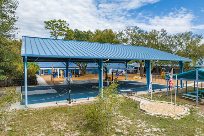 Hillel Academy of Tampa has a covered play area for rainy days.
