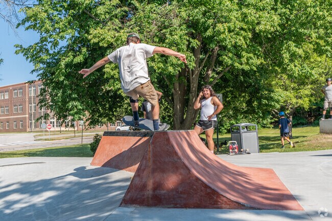 Practice tricks at South Portland Skate Park in nearby Knightville.