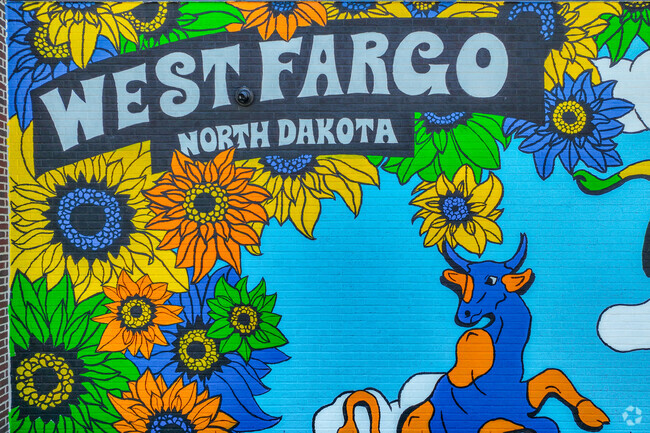 A mural of West Fargo off the street of popular street of Sheyenne.