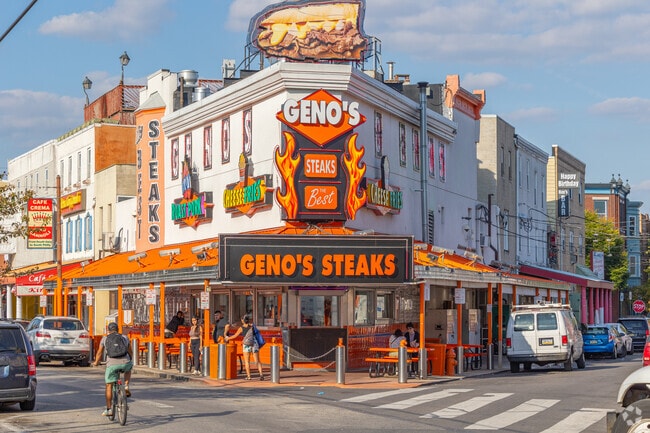 Bike over to Passyunk Square from Dickinson Square West for a Geno's Cheesesteak.