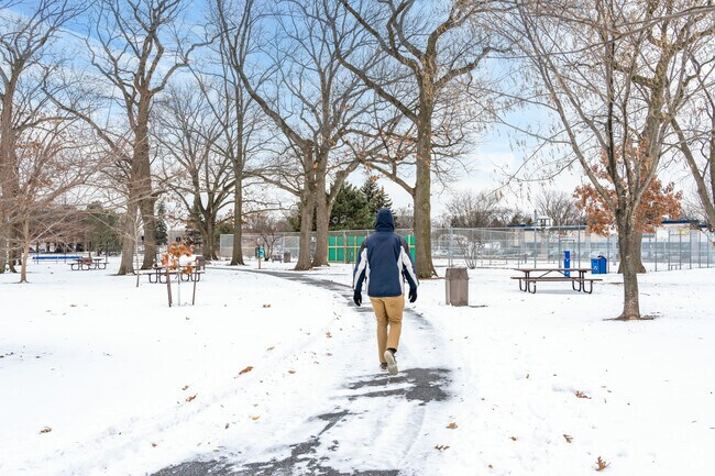 A man takes a stroll through Lockwood Park in Southwest Skokie in winter.